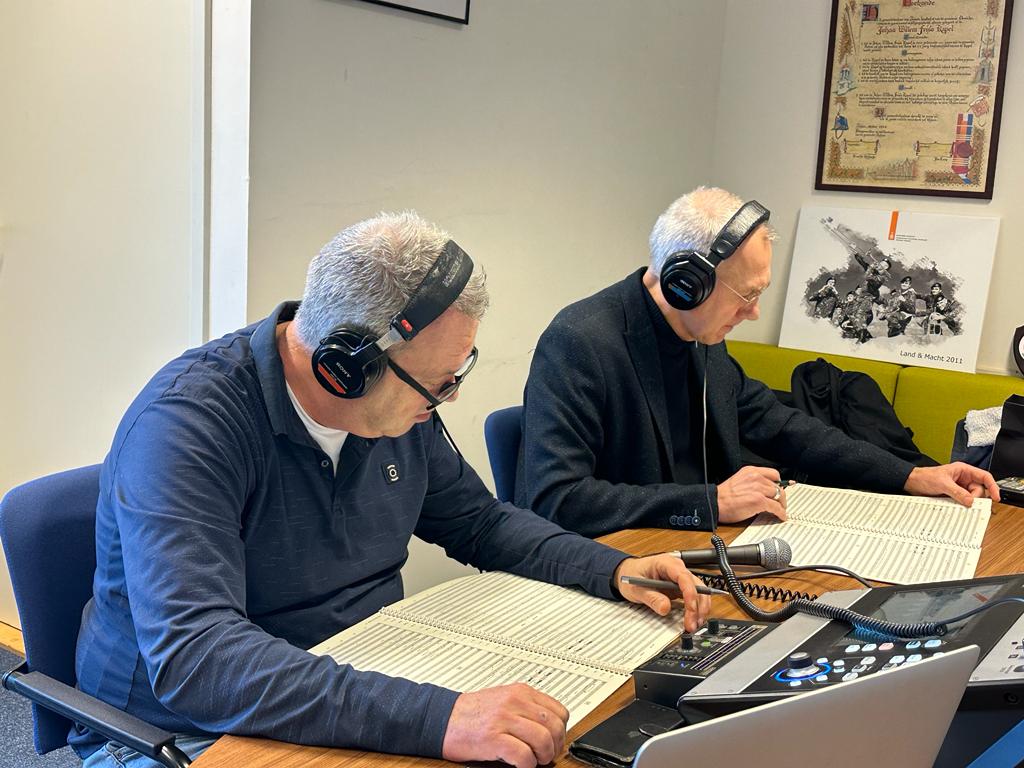 Lex van Diepen (left) Sound Eingineer, Peter Kleine Schaars (Right), Recording Supervisor, Assen (The Netherlands) during recording of Franco Cesarini's new CD, 30th January, 2023