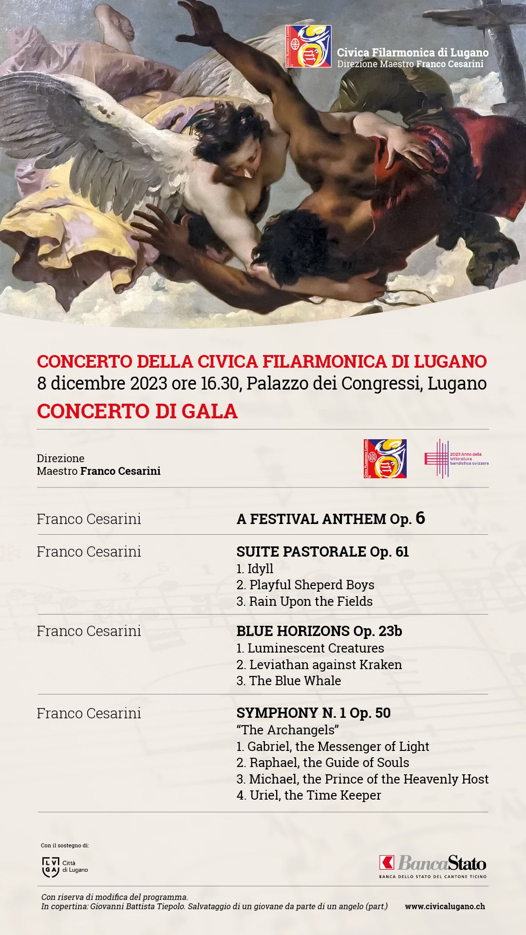 Civica Filarmonica di Lugano, Gala Concert, 8th December, 2023